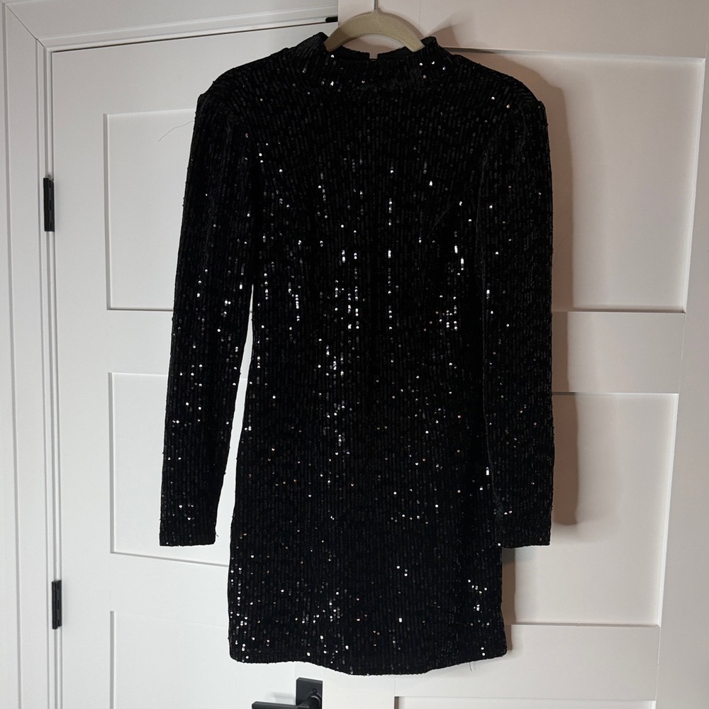Blue Rain Black Sequin Long Sleeve Mini Dress